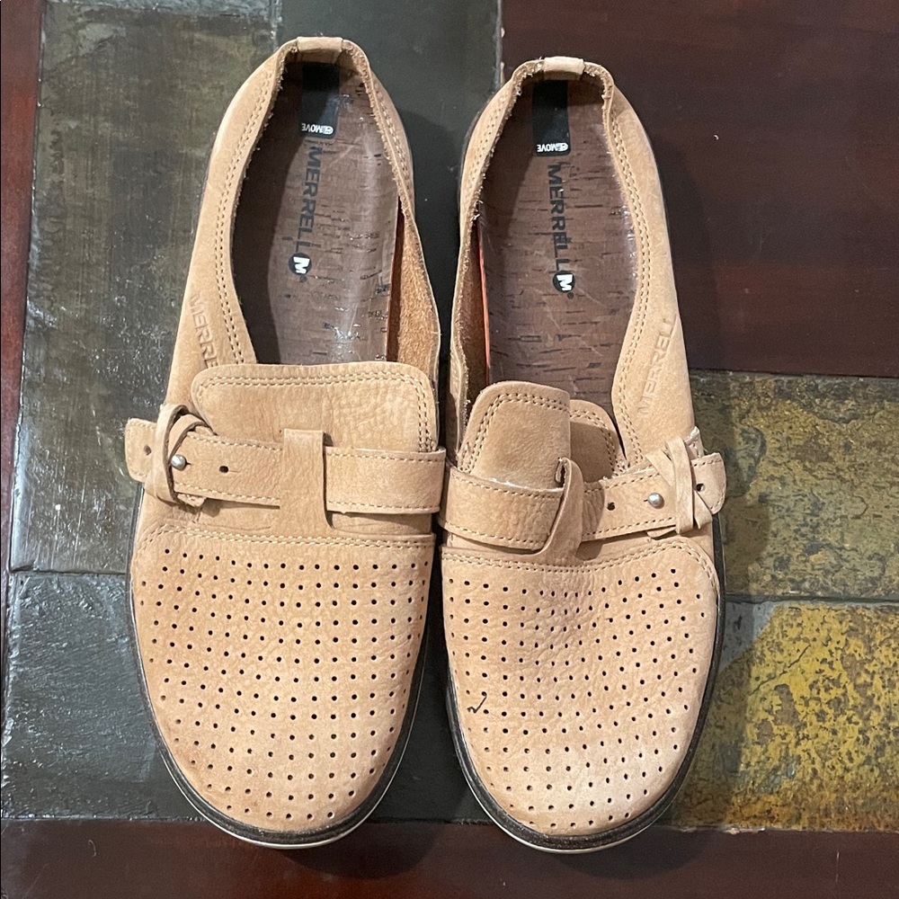 Merrell Tan Perforated Loafers